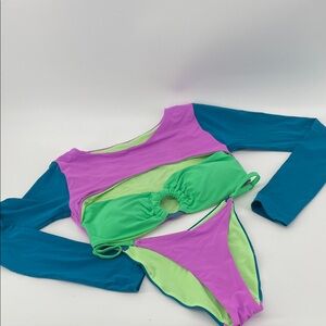 Oneone Swimwear Long Sleeve Top Set in Colorblock S D1